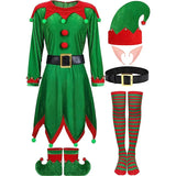 Taooba Women Girl Elf Outfits Christmas Hat Boot Belt Dress Stocking Costume Elf Cosplay Outfits for Themed Party