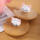 1pc 420ml Cartoon Cat Ceramic Mug Portable Coffee Cup With Wooden Lid And Stainless Steel Spoon Handle Drinking Cup For Home