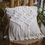 Taooba-Macrame Bohemia Tassels  Cushion Cover Hand-woven Cotton Rope Sofa Pillowcase Beige Boho Thread Pillow Covers Living Room Decor