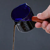 Taooba-75ml Double Mouth Glass Heat-resisting Glass Espresso Measuring Cup Milk Jug With Wooden Handle Glass Scale Measure Mugs