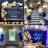 Taooba Color Palette 107PCS Royal Blue and Gold Balloon Arched Garland Set Suitable for Anniversary, Wedding, New Year, and Birthday Party Decoration