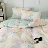 Taooba Pink Floral Bedding Set Soft Ins Single Double Queen Size Duvet Cover Flat Sheet Pillowcase Girls Home Totel Bed Linens