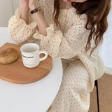 Taooba Women Sweet Lace Cotton Long Sleeve Nightgowns Female Spring Autumn Loose Korean Style Home Girls Cute Top Pants Loungewear