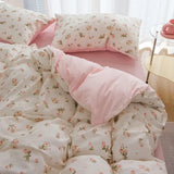 Taooba Pink Flowers Duvet Cover Set Ins Fashion Single Queen Size Girls Boys Flat Sheet Pillowcase No Filler Home Decor Bedding Set