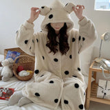 Taooba Christmas Gift Bathrobe Women Flannel Fleece Hooded Sweet Robe Warm Winter Autumn Nightgown Nightwear Thicken Robe Sleepwear Home Dressing Gown