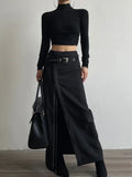 Taooba- Sexy Zipper Split Out Black Skirt High Street Solid High Waist Long Skirts for Women Club Party Streetwear Fashion Trend