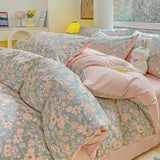 Taooba Christmas gift Bedding Set INS Girls Cherry  Soft Washed Cotton Bed Sheet Queen King Size Duvet Set  Comforter Set Pillowcase Bed Linens