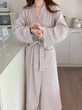 Taooba Women Robe V-Neck Sleepwear Heart Print Bathrobe Kimono Robes with Belt Korean Night Dress Bridesmaid Dressing One Piece Pajamas