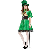 Taooba-Women's Irish Fairy Dress Costume, Sleeveless Lace Tassel Hem A-Line Dress with Shawl and Hat Leprechaun Outfits