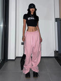 Taooba- Y2K Pink Cargo Pants Women Kpop Style Streetwear Wide Leg Sweatpants Oversized Korean Fashion Hip Hop Jogger Trousers