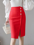 Taooba High Waist Pencil Skirts Women New Arrival 2023 Summer Korean Style Solid Color Office Lady Knee-length Elegant Skirt W1351