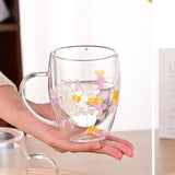 1pc 350ml Dried Flower Double Wall Clear Glass Coffee Mugs Double Insulated Glass Cup For Hot Cold Beverages Latte Espresso Cup