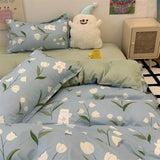 Taooba Kawaii Bedding Set Kids Adult Flat Sheet Duvet Cover Pillowcase Single Double Full Size Bed Linen Floral Cherry Home Textile