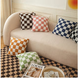 Taooba-Checkerboard Plaid Plush Cushion Cover Knitted Car Sofa Throw Pillow Cover  Short Fleece Pillowcase Cushion for Sofa Bed Decor