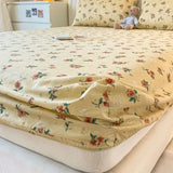 1PCS Sheet Pastoral Flower Fitted Sheet Non Slip Bedspread Washable Cotton With Elastic Band Mattress Cover (no Pillowcase)