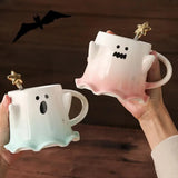 1pc Cartoon Mug With Spoon Cute Ghost Elf Ceramic Cup Coffee Water Milk Juice Cup Novelty Gifts for Friends Lovers Couple Cups