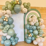 Taooba Color Palette 136pcs Dusty Green Blue Balloon Garland Arch Kit Sand White Beige Balloons for Boho Baby Bridal Shower Wedding Party Decorations