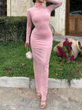 Taooba-Sexy Mesh Party Maxi Dress Women Set 2 Piece Solid Autumn Long Sleeves Bodycon Turtleneck Dress Sheer Fashion Club Elegant Dress