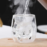 Taooba-1pc 200ml Double Wall Glass Cup Transparent Cute Cat Tea Coffee Cup Espresso Coffee Mug Latte Macchiato Cup Gift For Birthday