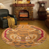 Tiger Medieval Style Carpet Living Room Round Ethnic Style Vintage Floor Mat Bedroom Decoration Machine Washable Foldable Rug