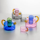 Taooba-Colored Glass Heat Resistant GlassTeapot Teacup Boiling Borosilicate Green Tea Teapot for Separating Filtering Tea Teapots