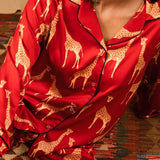 Taooba-Pajamas Suit Casual Long Sleeve Women Print Satin Home Clothing Loungewear Homewear Pyjamas 2PCS Sleep Set Intimate Lingerie