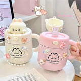 1pc Bear Coffee Thermal Cup For Hot Cold Drinks Water Tea Milk Thermos Mug Stainless Steel Cup With Straw Lid Portable Bottle