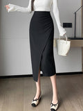 Taooba High Waist Pencil Skirt Women New Arrival 2024 Autumn Korean Style Solid Color Elegant Slim Office Lady Long Skirts