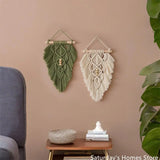 Taooba-Handmade Macrame Leaf Hanging Tapestry  Ornaments with Wood Stick Wall Hanging Mini Tapestry for Wall Decoration Room Decoration