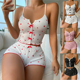 Taooba Pajama Suit Suspender Shorts Sexy Bow Print Milk Silk Suit Comfortable Home Wear Women's Pajama Suit