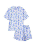 Taooba-Women 2 Piece Y2k Rabbit Print Pajama Set Short Sleeve Lapel Collared Button Down Shirt Shorts Pjs Lounge Easter Day Sleepwear