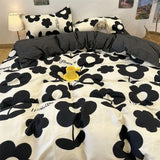 Taooba Simple Bedding Set Plaid Sold Color Single Queen Size Duvet Cover No Filling Boys Girls Flat Sheet Pillowcase Kit