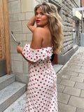 Taooba-2024 Polka Dot Ruffles Bandage Maxi Dress Women Off Shoulder Slim Elegant Party Dress Summer Beach Holiday Sundresses