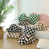 Taooba-Lamb Fleece Checkerboard Pillow Cushion Cover Soft Waxy Plush Retro Plaid Sofa Throw Pillowcase Lumbar Pillow Cover Room Decor