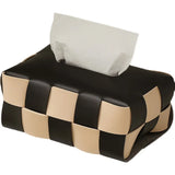 Taooba-Woven Paper Towel Cover Retro Checkerboard Paper Towel Box Living Room Table Drawer Leather Woven Decoration Towel Cover Fashion