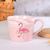 Taooba-1pc Flamingo Marble Print Coffee Mug Ceramic Coffee Cups Water Tea Cups Summer Winter Drinkware Wedding Birthday Gifts