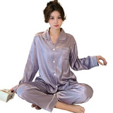 Taooba Christmas Outfit Women's Pajamas Sets Spring Autumn 2 Piece Buttons Down Pyjama Faux Silk Satin Sleepwear Long Sleeve Pijama Mujer Pjs Homewear