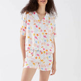 Taooba-Y2k Cute Ocean Print Pajama Set Women 2 Piece Outfits Button T-Shirt and Elastic Shorts for Loungewear Sleepwear Night Wear