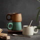 Taooba-250ml Nordic Handmade Cup Ring Handle Ceramic Mugs Retro Rough Pottery Coffee Cup Water Tea Cup Pull Flower Latte Breakfast Cups