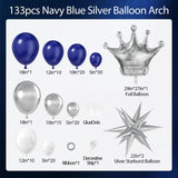 Taooba Color Palette 133Pcs Navy Blue and Silver Balloon Garland Arch Kit with Starburst-balloons for Graduation Wedding Anniversary Birthday Decor