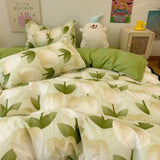 Floral Bedding Set No Filler Ins Single Double Size Duvet Cover Flat Sheet Pillowcases Cute Girls Boys Bed Linens