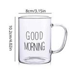 Taooba-1pc Glass Mug Good Morning Coffee Mug Heat Resistant Glass Coffee Cup Simple Stylish Cup for Couple Summer Winter Drinkware