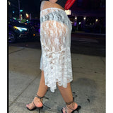 Taooba-Lace Skirt Women White See Through Floral Lace Low Waist Midi Skirts y2k Aesthetic Fairycore Beach Skirt Clubwear