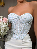 Taooba-Women Sleeveless Bustier Tube Top Sexy Backless Tie-up Flower Print Camisoles 00s Girls Crop Tops Corset Tops for Party Clubwear