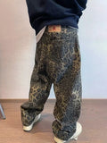 Taooba-Taooba Tan Leopard Jeans Men Denim Pants Male Oversize Wide Leg Trousers Streetwear Hip Hop Vintage Loose Casual Animal Print