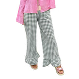 Womens Y2k Plaid Print Pants Gingham Ruffled Hem Elastic Waistband Wide Leg Loose Casual Pajama Trousers Streetweart