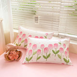 Ins Pink Tulip Bedding Set for Girls' Bedroom Decoration Flower Duvet Cover With Pillowcases Soft Washed Cotton Bed Sheet Set