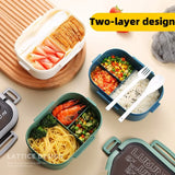 Taooba-Portable Lunch Box For Kids 2 Layers Compartments Microwae Bento Lunchbox Student School Outdoor Camping Picnic Food Container