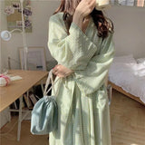 Taooba Christmas Gift Nightgown Plaid Simple Robe Senior Sense of Home Wear Bathrobe Bathrobe in the Long Section of the Large Size Long-Sleeved Home