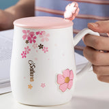 1set 400ml Cherry Blossom Ceramic Water Cup with Lid and Spoon Heat Resistant Cups for Home Office Embossed Coffee Mug Gift